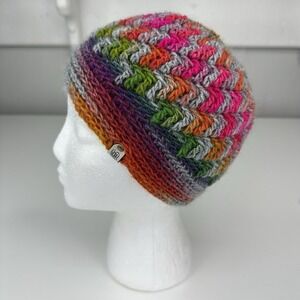 Handmade Crochet Rainbow Beanie Hat Merino Wool Variegated Knit Winter Cap‎ NEW